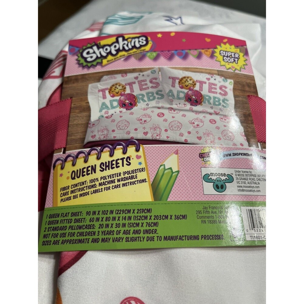 New SHOPKINS Super Soft Queen 4pc Sheet Set Fitted Flat Standard Pillowcases